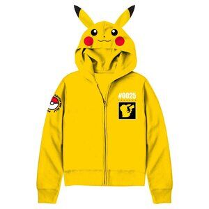 Boys, Licensed Cosplay Hoodie, Pokemon Pikachu, Size L (10/12), Full Zip, Yellow